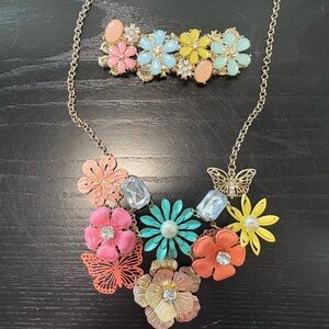 Pink and Blue Necklace and Bracelet, Elegant Jewelry